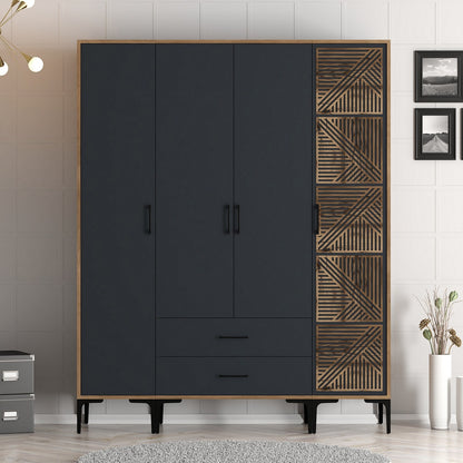 Ντουλάπα 160x201.4x47.5 εκ Walnut Anthracite 845HCT5489
