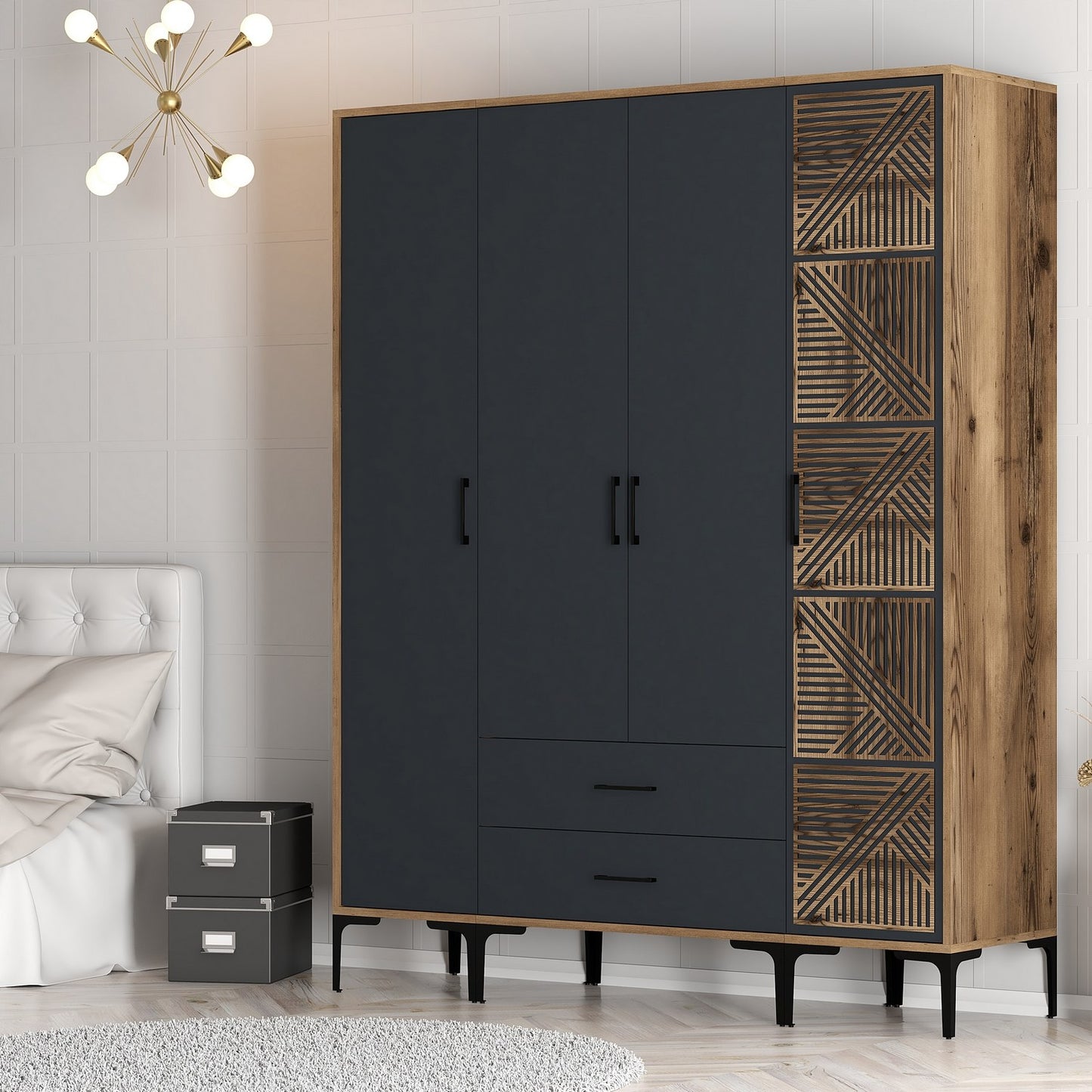 Ντουλάπα 160x201.4x47.5 εκ Walnut Anthracite 845HCT5489