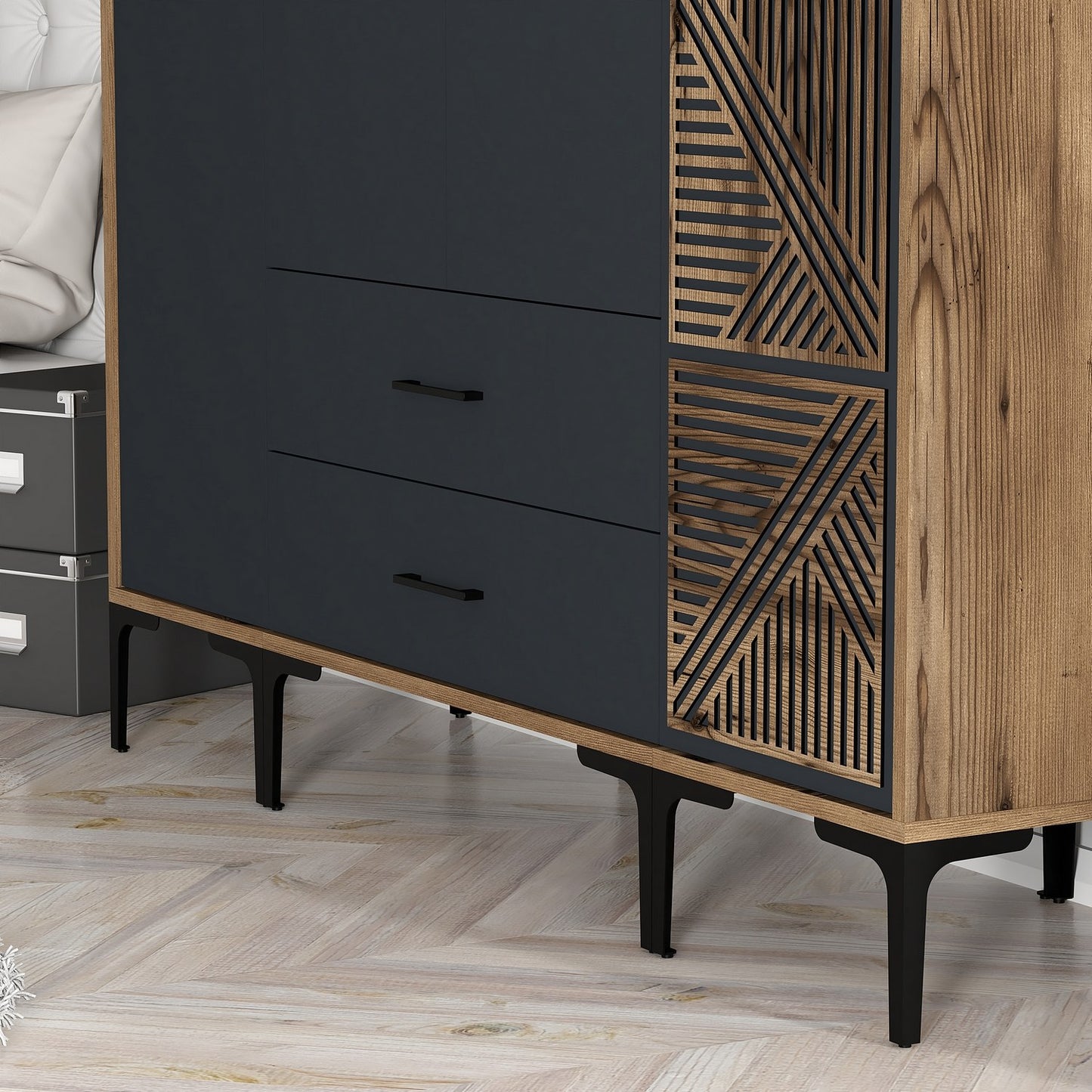 Ντουλάπα 160x201.4x47.5 εκ Walnut Anthracite 845HCT5489