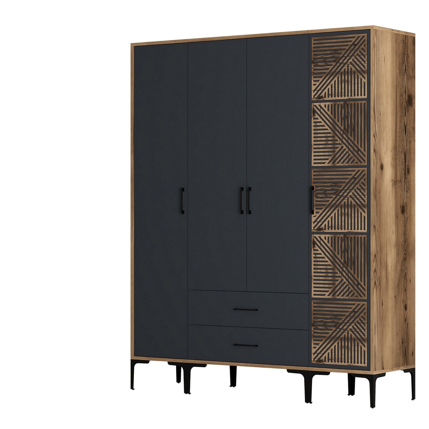 Ντουλάπα 160x201.4x47.5 εκ Walnut Anthracite 845HCT5489