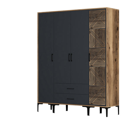 Ντουλάπα 160x201.4x47.5 εκ Walnut Anthracite 845HCT5489