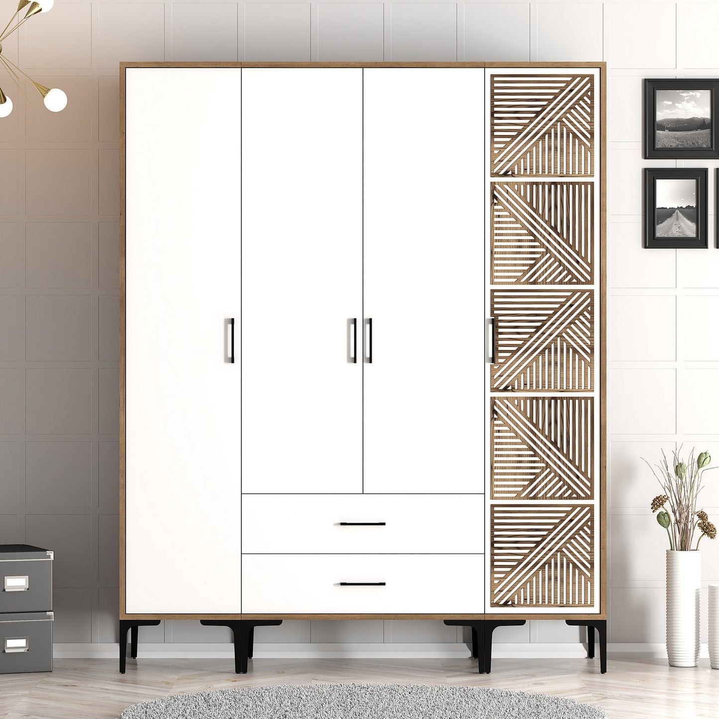 Ντουλάπα 160x201.4x47.5 εκ Walnut White 845HCT5490