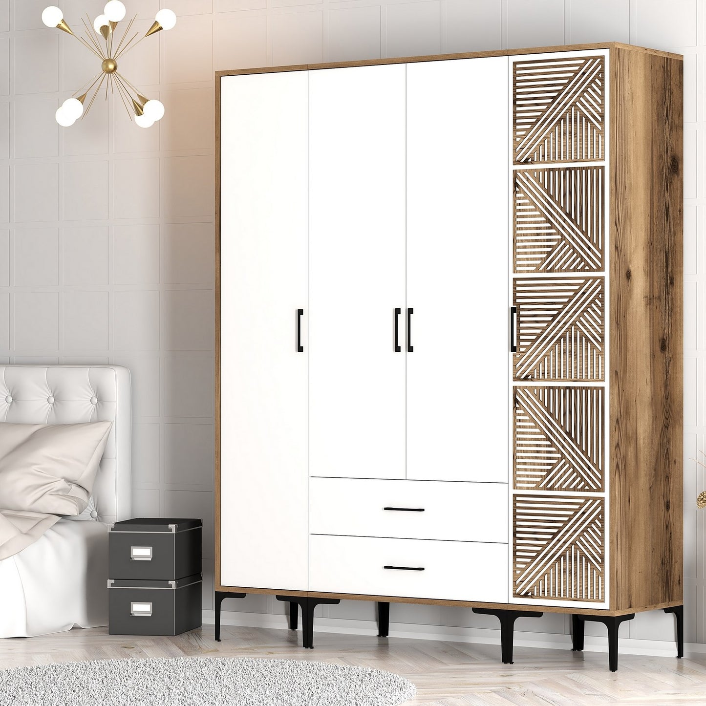 Ντουλάπα 160x201.4x47.5 εκ Walnut White 845HCT5490