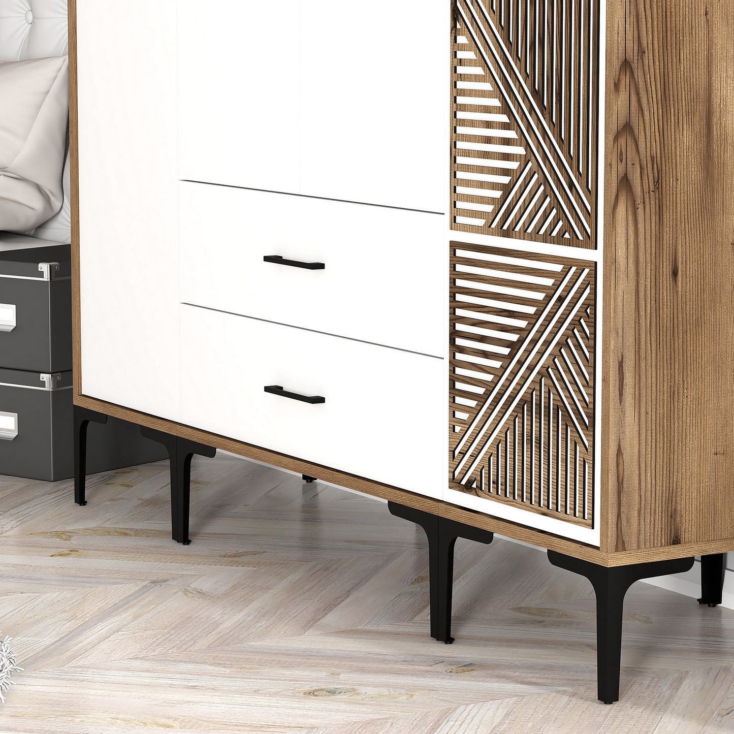 Ντουλάπα 160x201.4x47.5 εκ Walnut White 845HCT5490