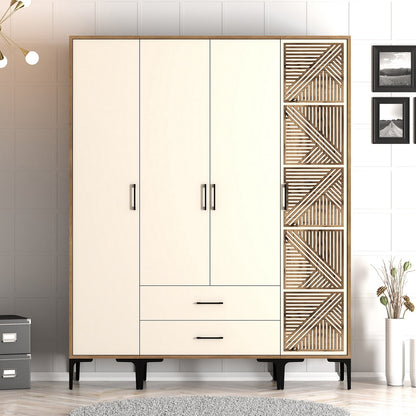 Ντουλάπα 160x201.4x47.5 εκ Walnut Cream 845HCT5491