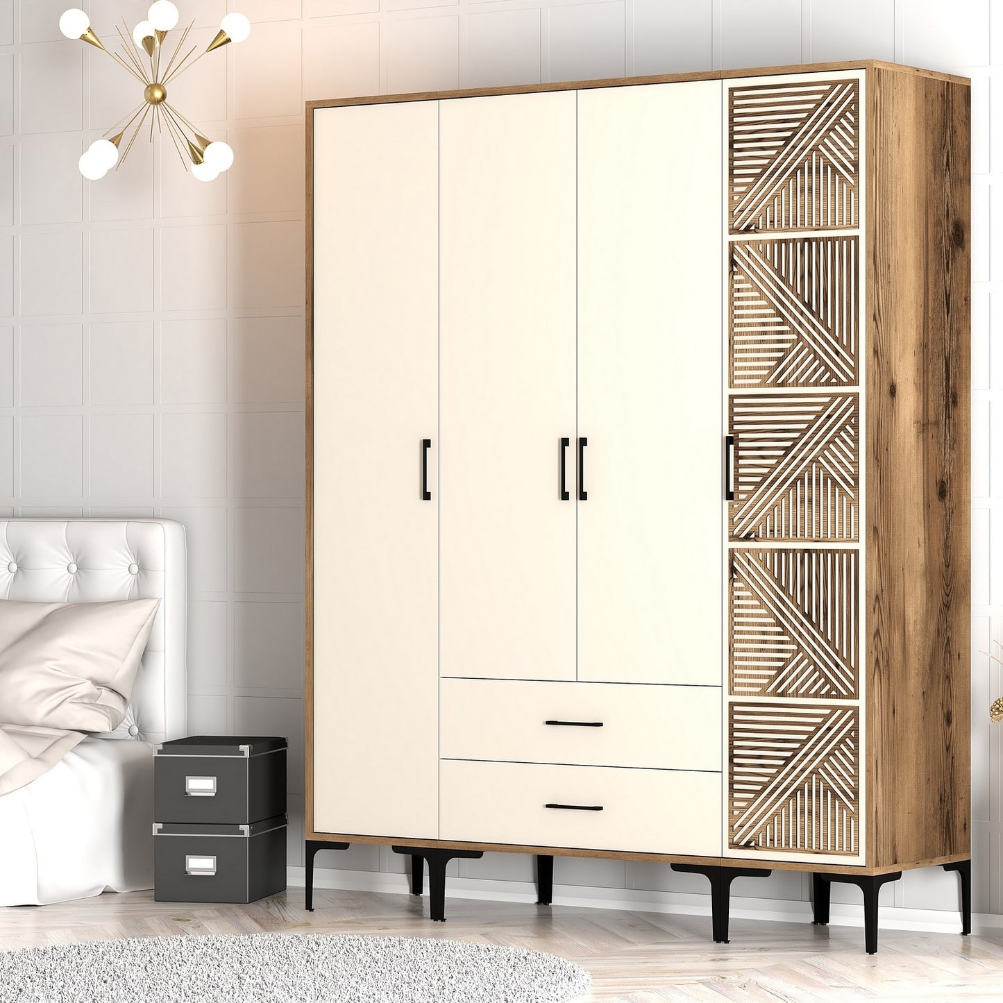 Ντουλάπα 160x201.4x47.5 εκ Walnut Cream 845HCT5491