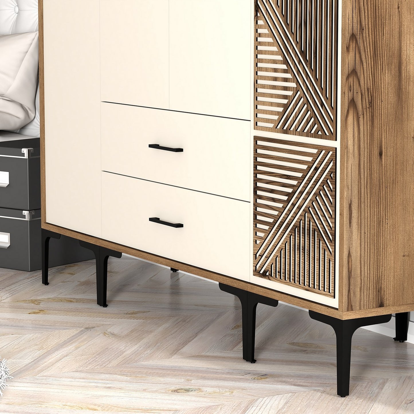 Ντουλάπα 160x201.4x47.5 εκ Walnut Cream 845HCT5491