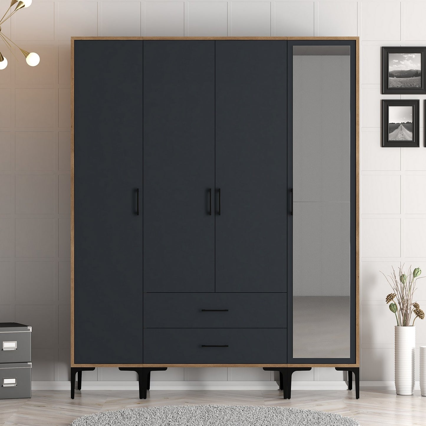 Ντουλάπα 160x201.4x47.5 εκ Walnut Anthracite 845HCT5494
