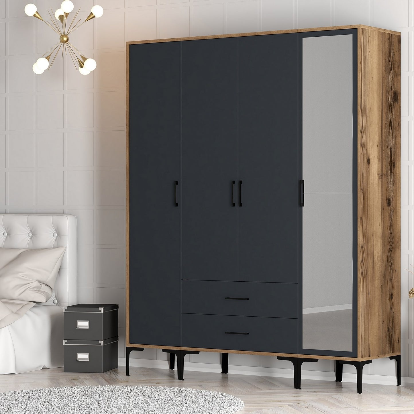 Ντουλάπα 160x201.4x47.5 εκ Walnut Anthracite 845HCT5494