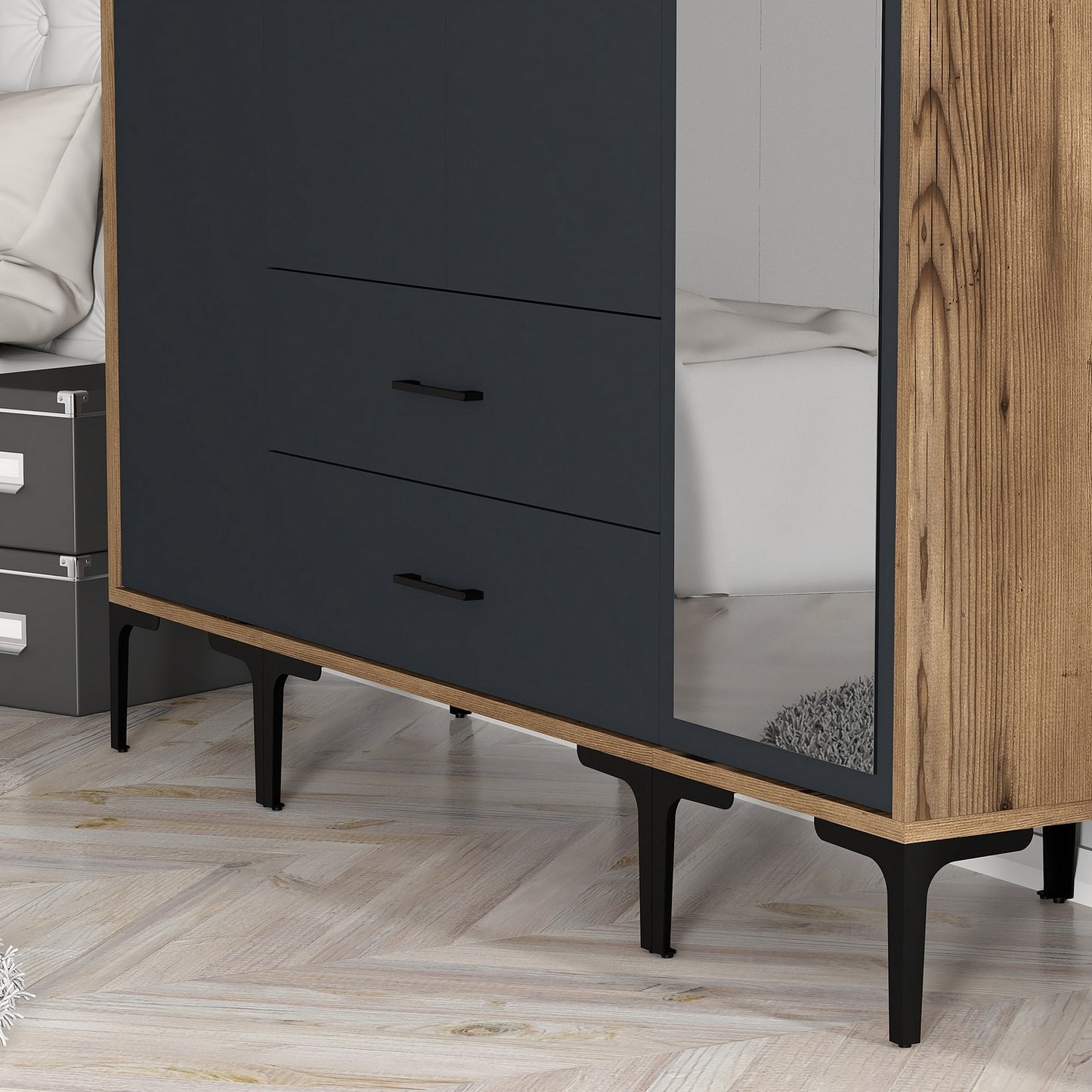 Ντουλάπα 160x201.4x47.5 εκ Walnut Anthracite 845HCT5494