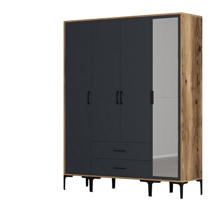 Ντουλάπα 160x201.4x47.5 εκ Walnut Anthracite 845HCT5494