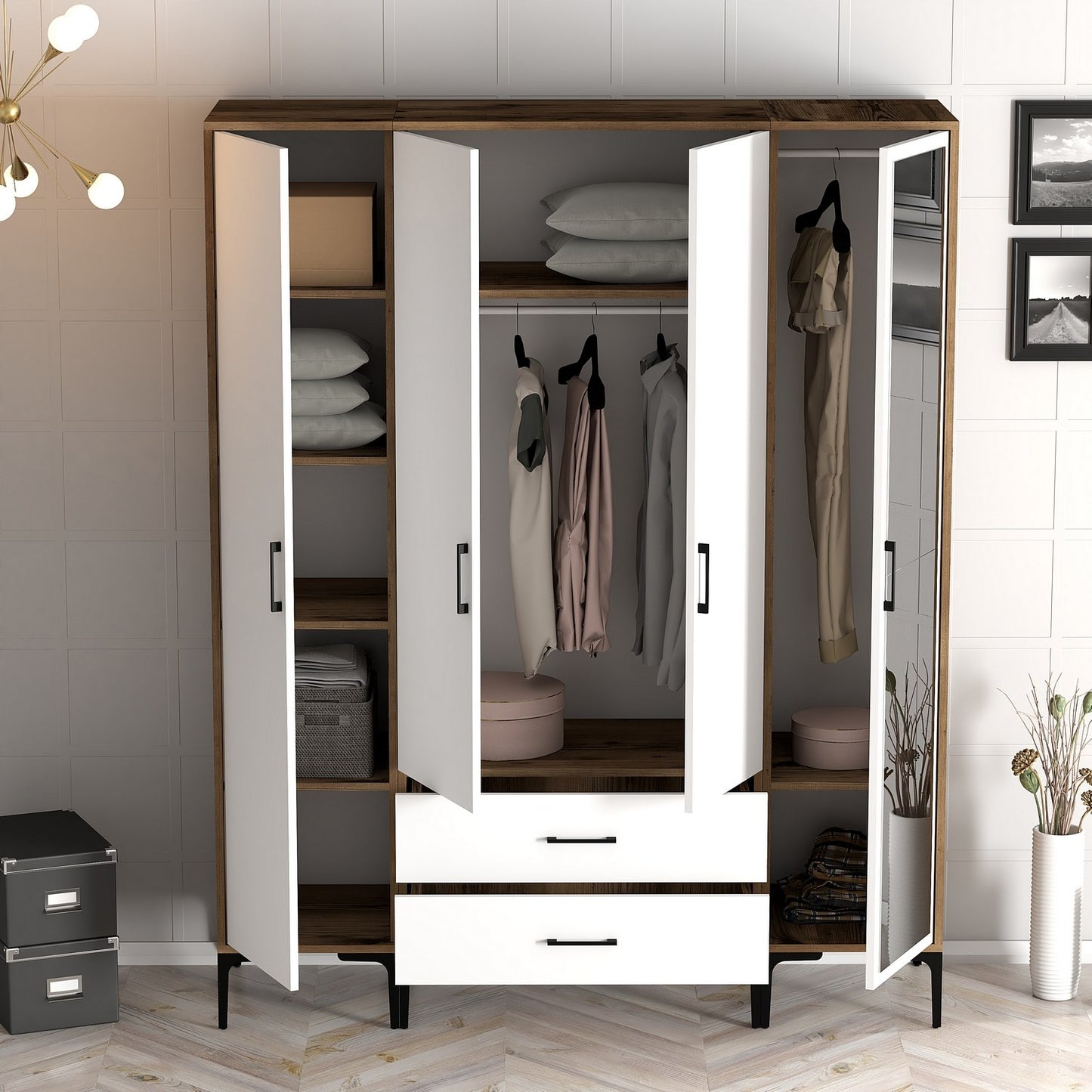 Ντουλάπα 160x201.4x47.5 εκ Walnut White 845HCT5495