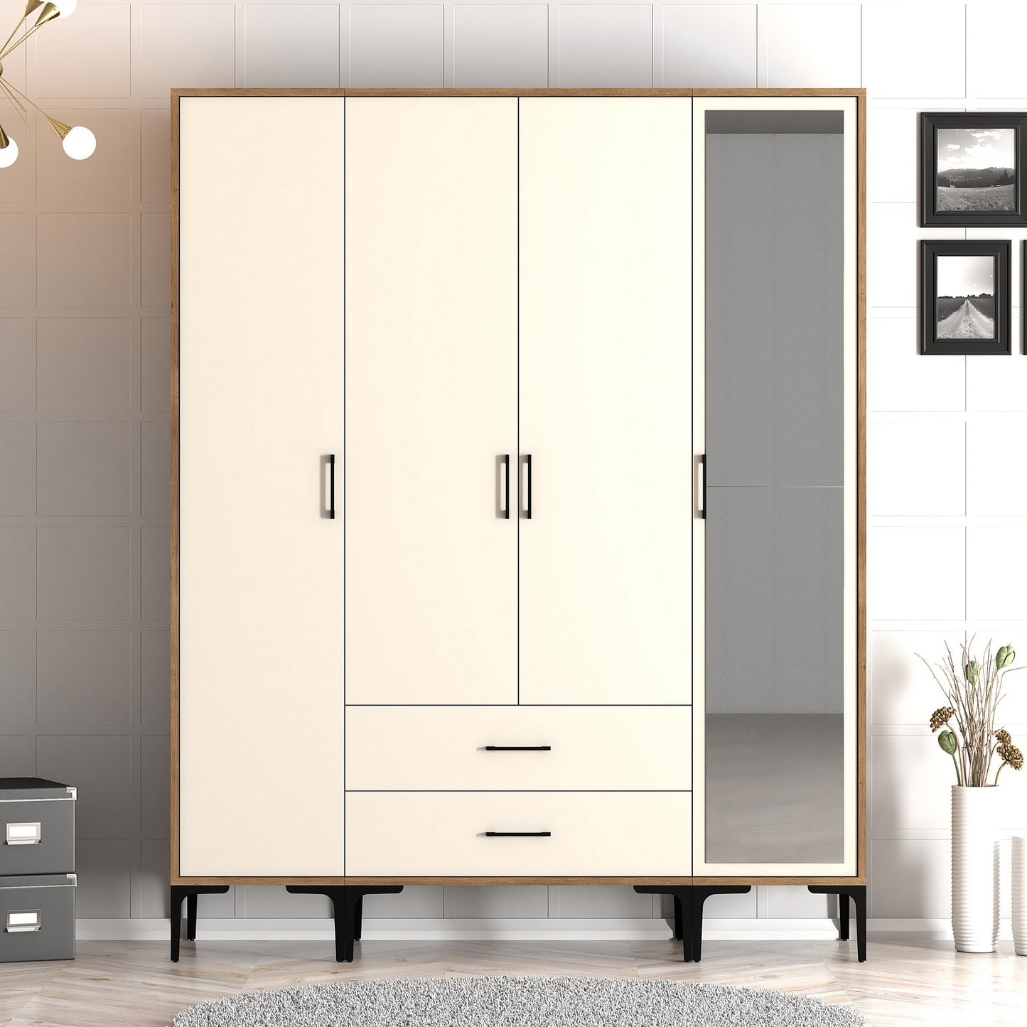 Ντουλάπα 160x201.4x47.5 εκ Walnut Cream 845HCT5496