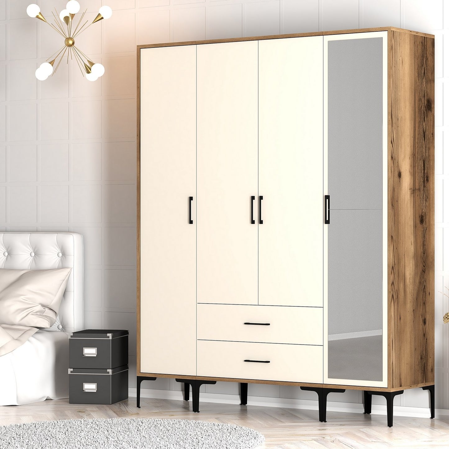 Ντουλάπα 160x201.4x47.5 εκ Walnut Cream 845HCT5496