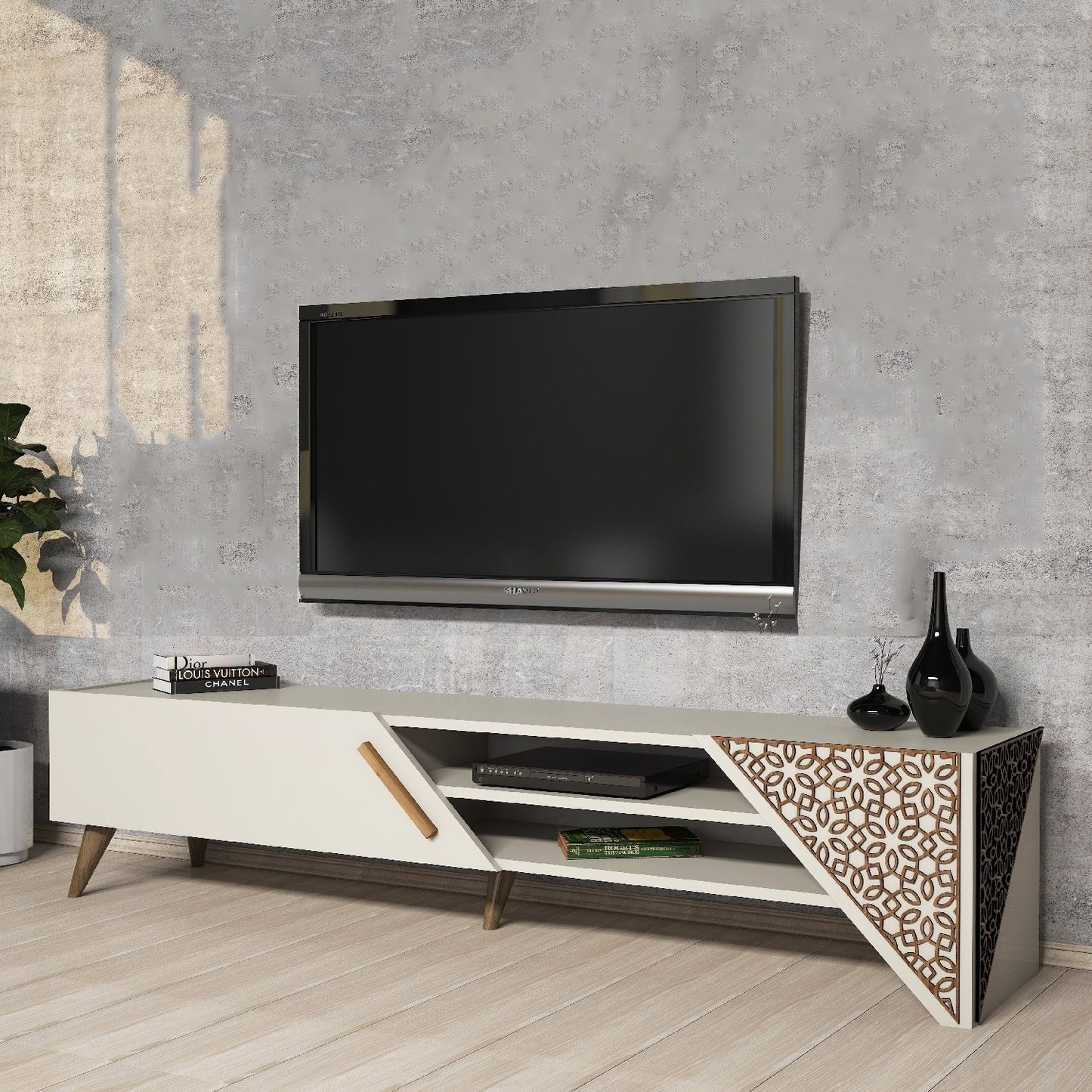 Έπιπλο Τηλεόρασης TV Βάση Σύνθεση Κρεμ | 845HCT5502