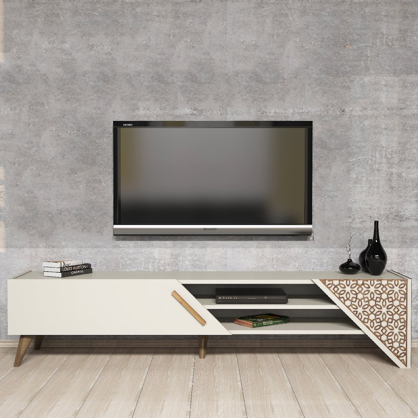 Έπιπλο Τηλεόρασης TV Βάση Σύνθεση Κρεμ | 845HCT5502