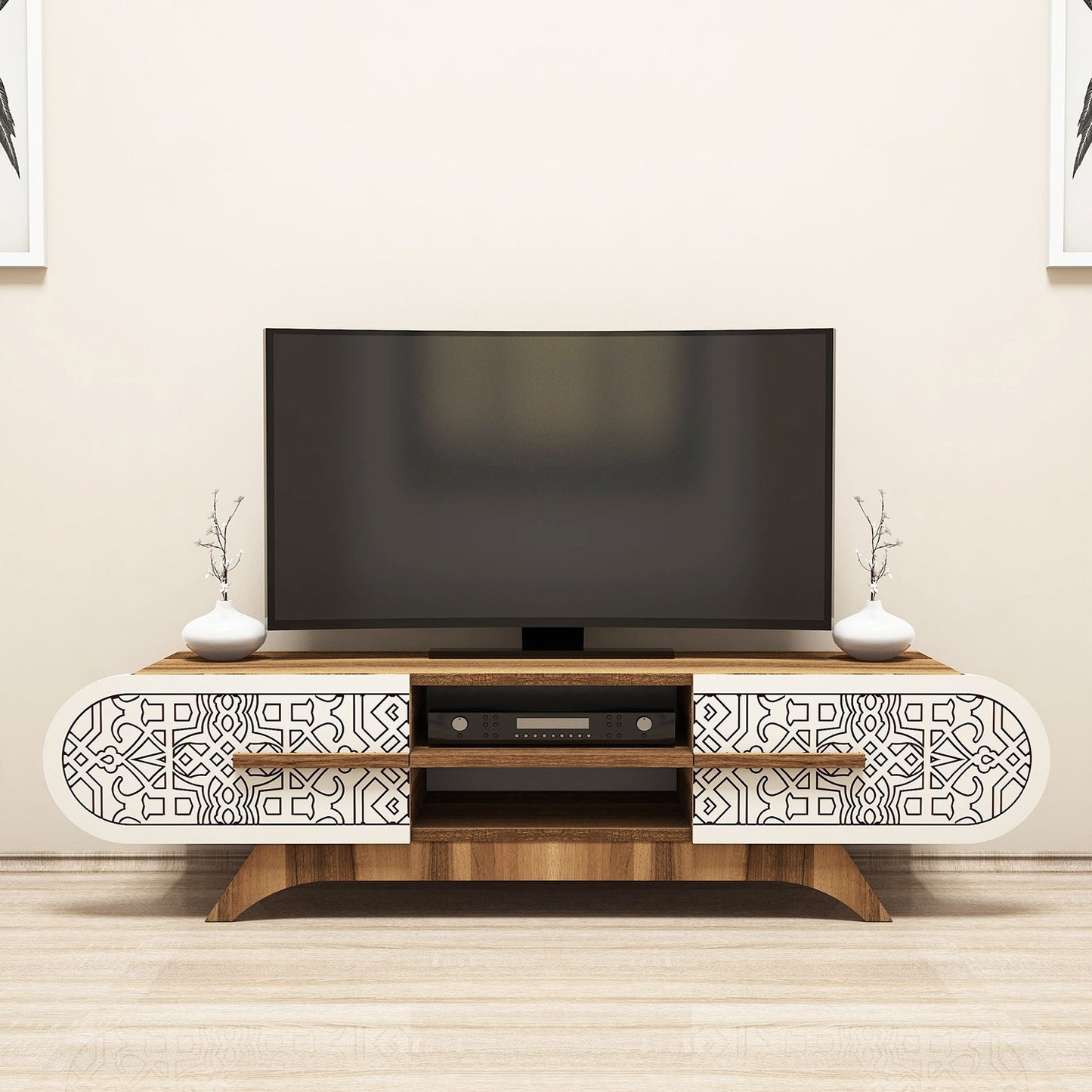 Έπιπλο Τηλεόρασης TV Βάση Σύνθεση Καρυδί Κρεμ | 845HCT5505