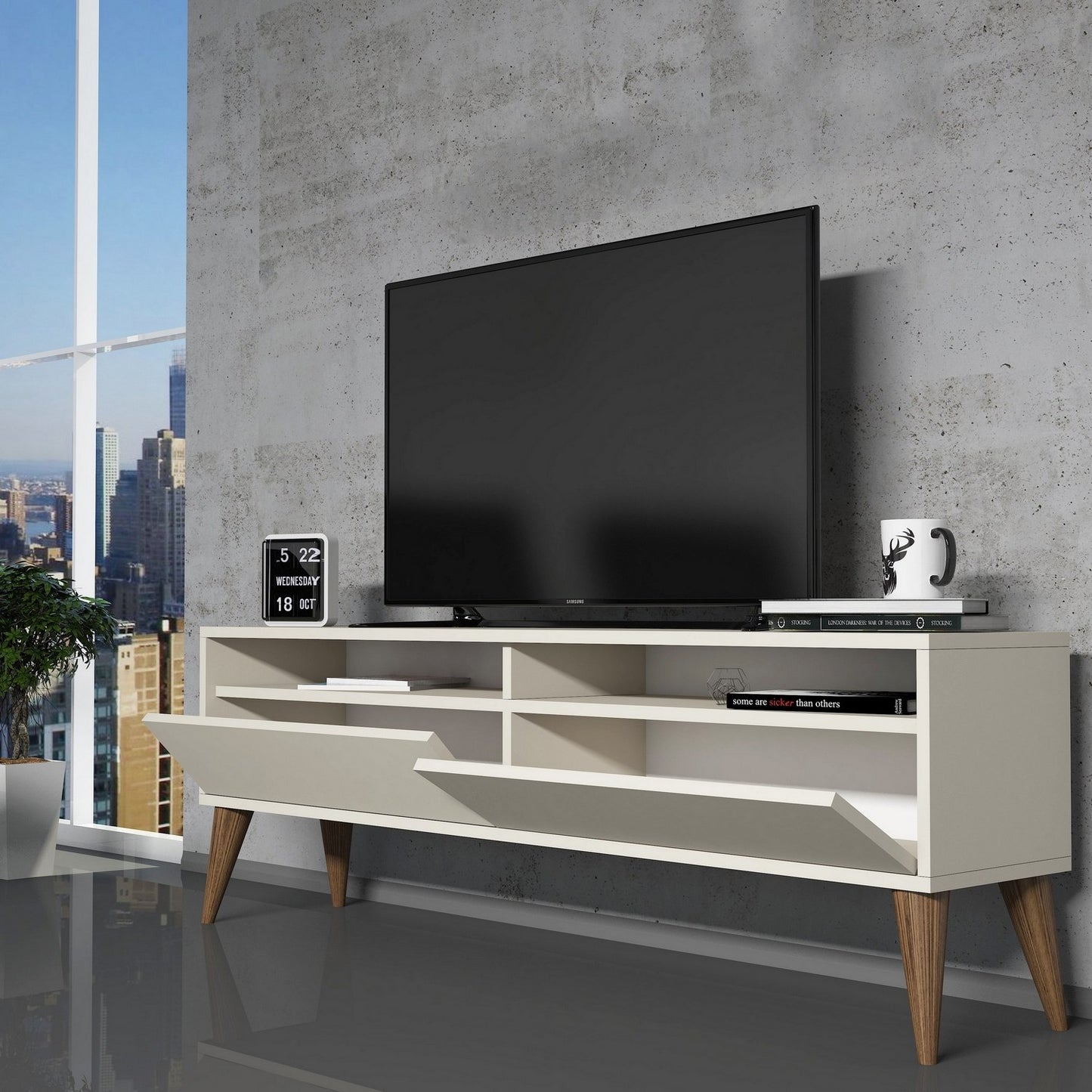 Έπιπλο Τηλεόρασης TV Βάση Σύνθεση Κρεμ | 845HCT5509