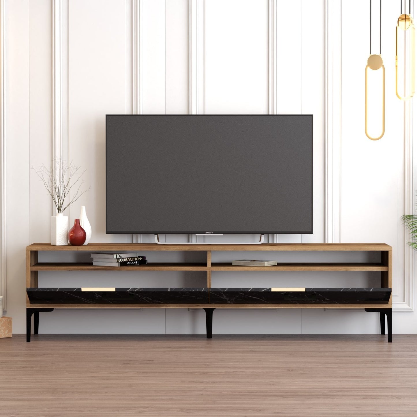 Έπιπλο Τηλεόρασης TV Βάση Σύνθεση Καρυδί Μαύρο Marble | 845HCT5520