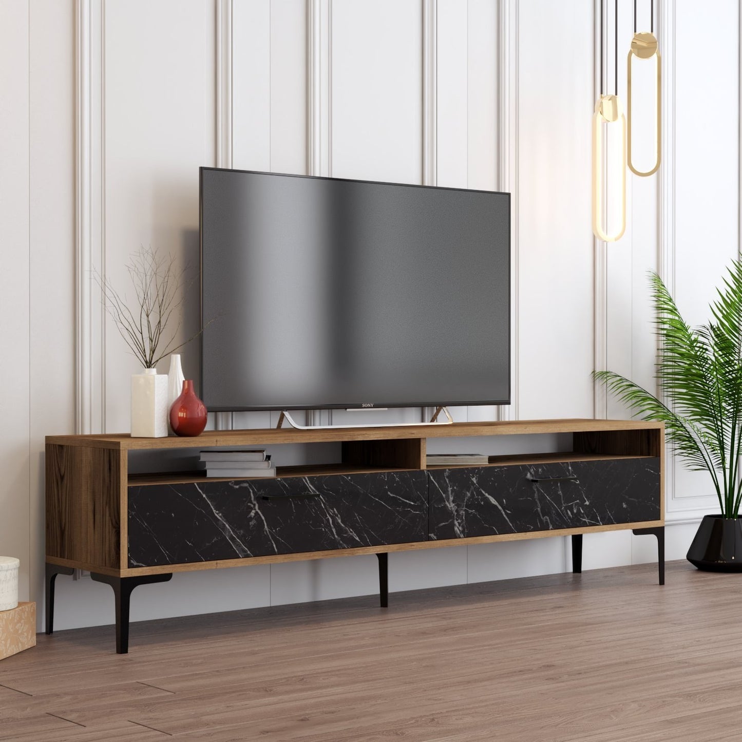 Έπιπλο Τηλεόρασης TV Βάση Σύνθεση Καρυδί Μαύρο Marble | 845HCT5520