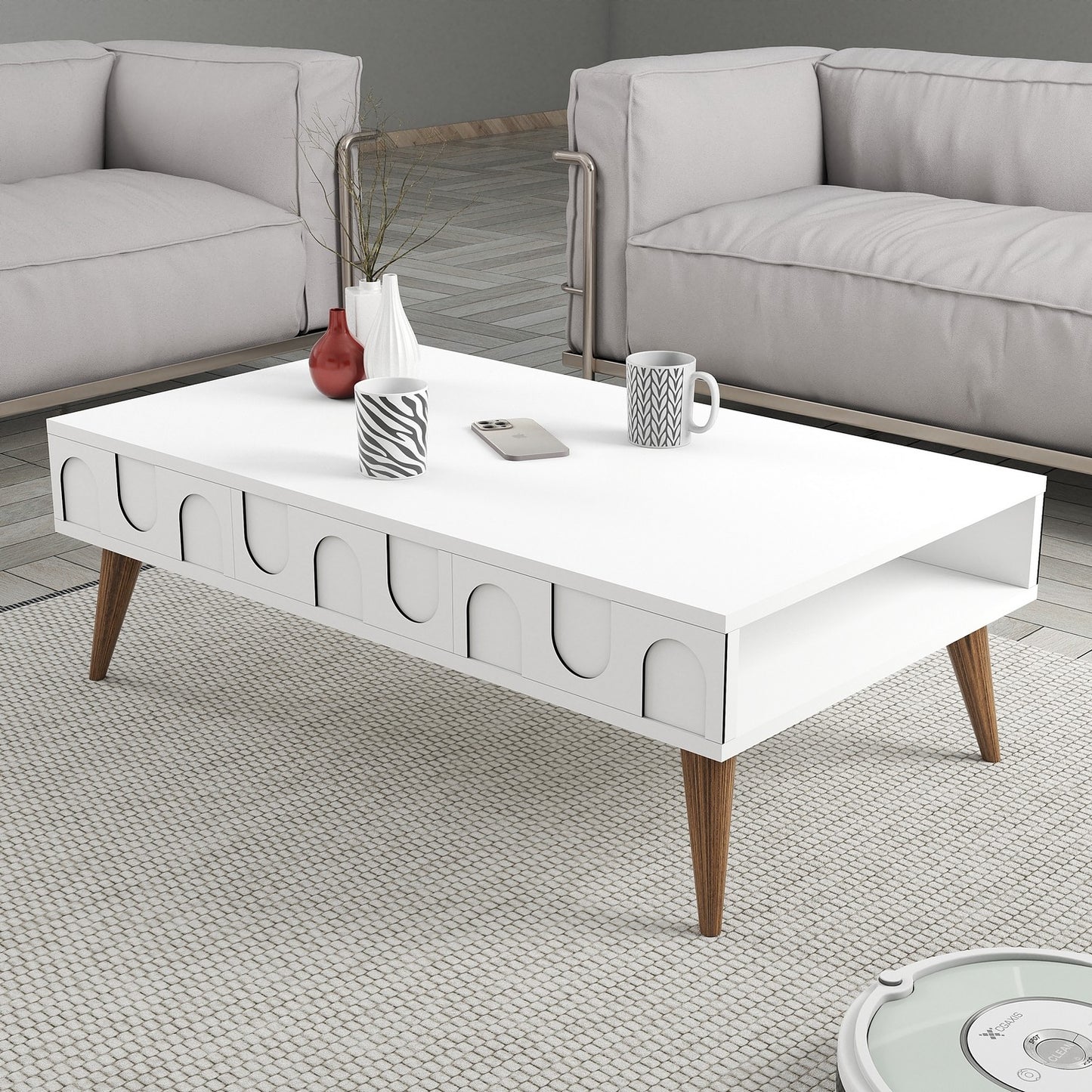 Τραπεζάκι Σαλονιού Λευκό - Καρυδί 105 x 60 x 34,6 εκ GR845HCT5546