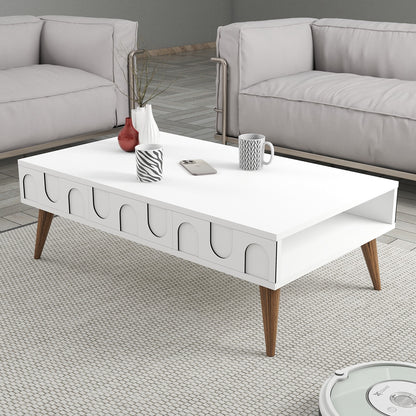 Τραπεζάκι Σαλονιού Λευκό - Καρυδί 105 x 60 x 34,6 εκ GR845HCT5546