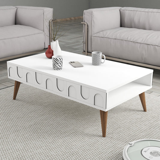 Τραπεζάκι Σαλονιού Λευκό - Καρυδί 105 x 60 x 34,6 εκ GR845HCT5546