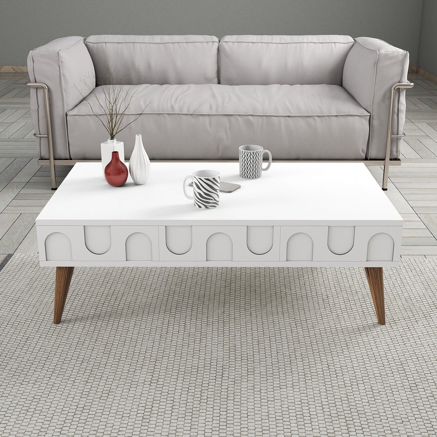 Τραπεζάκι Σαλονιού Λευκό - Καρυδί 105 x 60 x 34,6 εκ GR845HCT5546