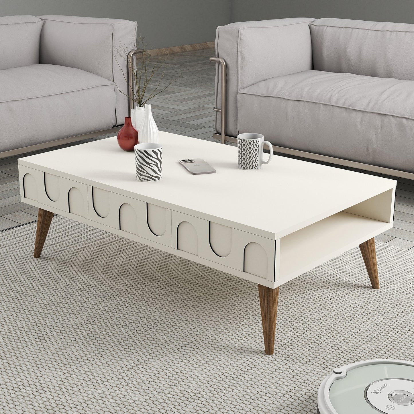 Τραπεζάκι Σαλονιού Κρεμ - Καρυδί 105 x 60 x 34,6 εκ GR845HCT5547