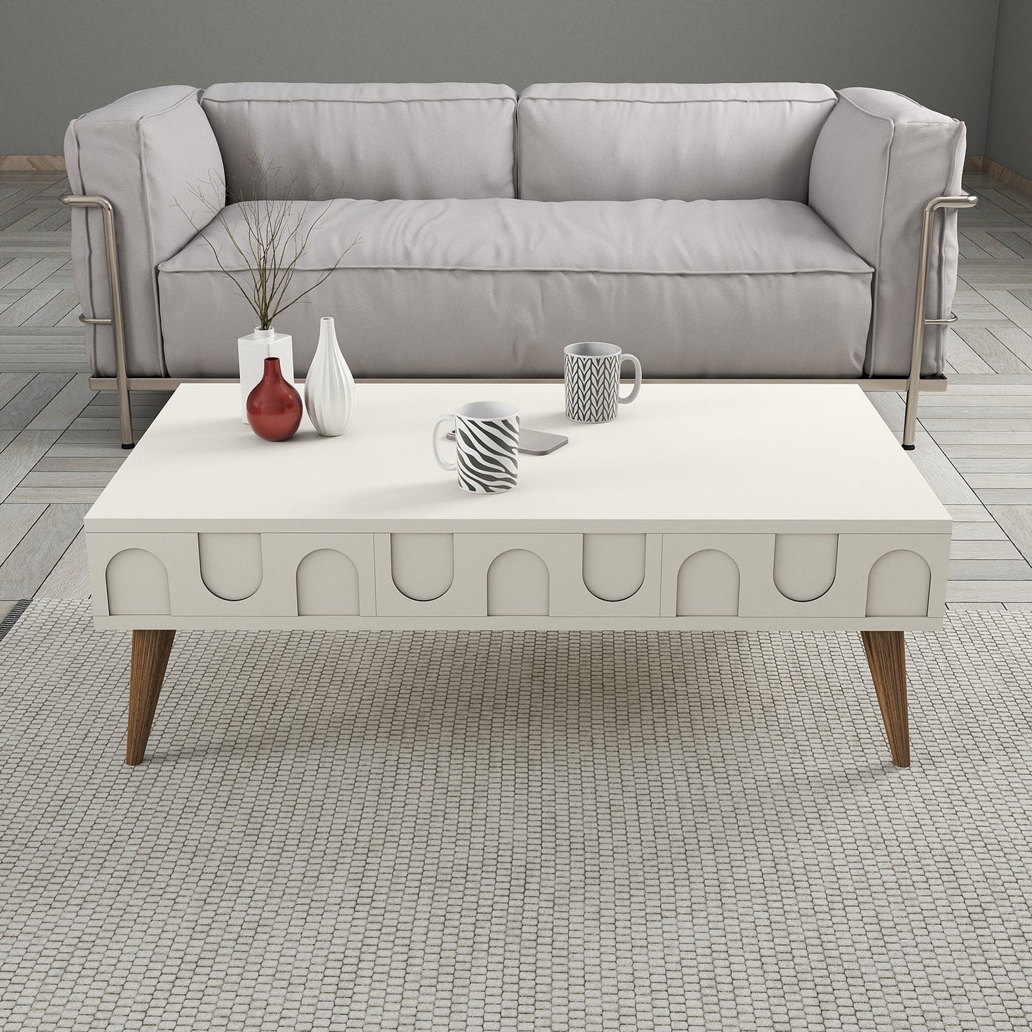 Τραπεζάκι Σαλονιού Κρεμ - Καρυδί 105 x 60 x 34,6 εκ GR845HCT5547