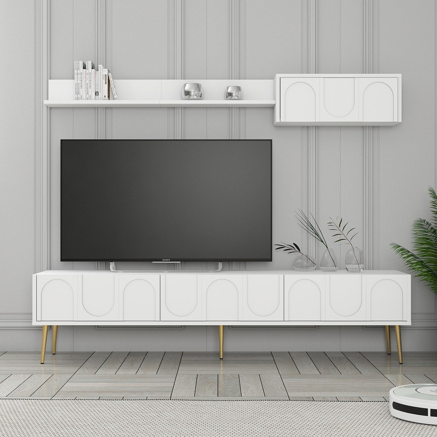 Έπιπλο Τηλεόρασης TV Βάση Σύνθεση Λευκό Χρυσό | 845HCT5580