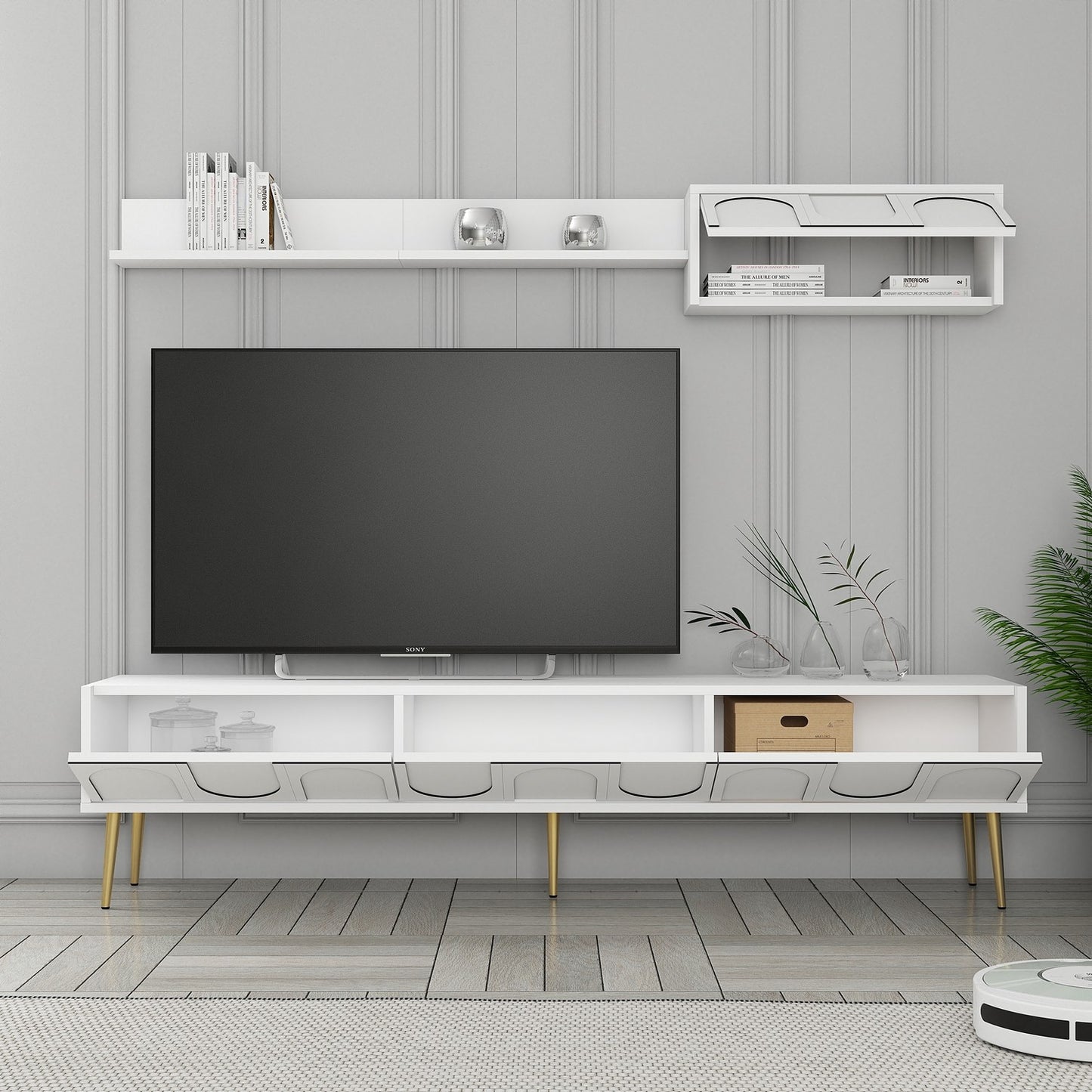 Έπιπλο Τηλεόρασης TV Βάση Σύνθεση Λευκό Χρυσό | 845HCT5580