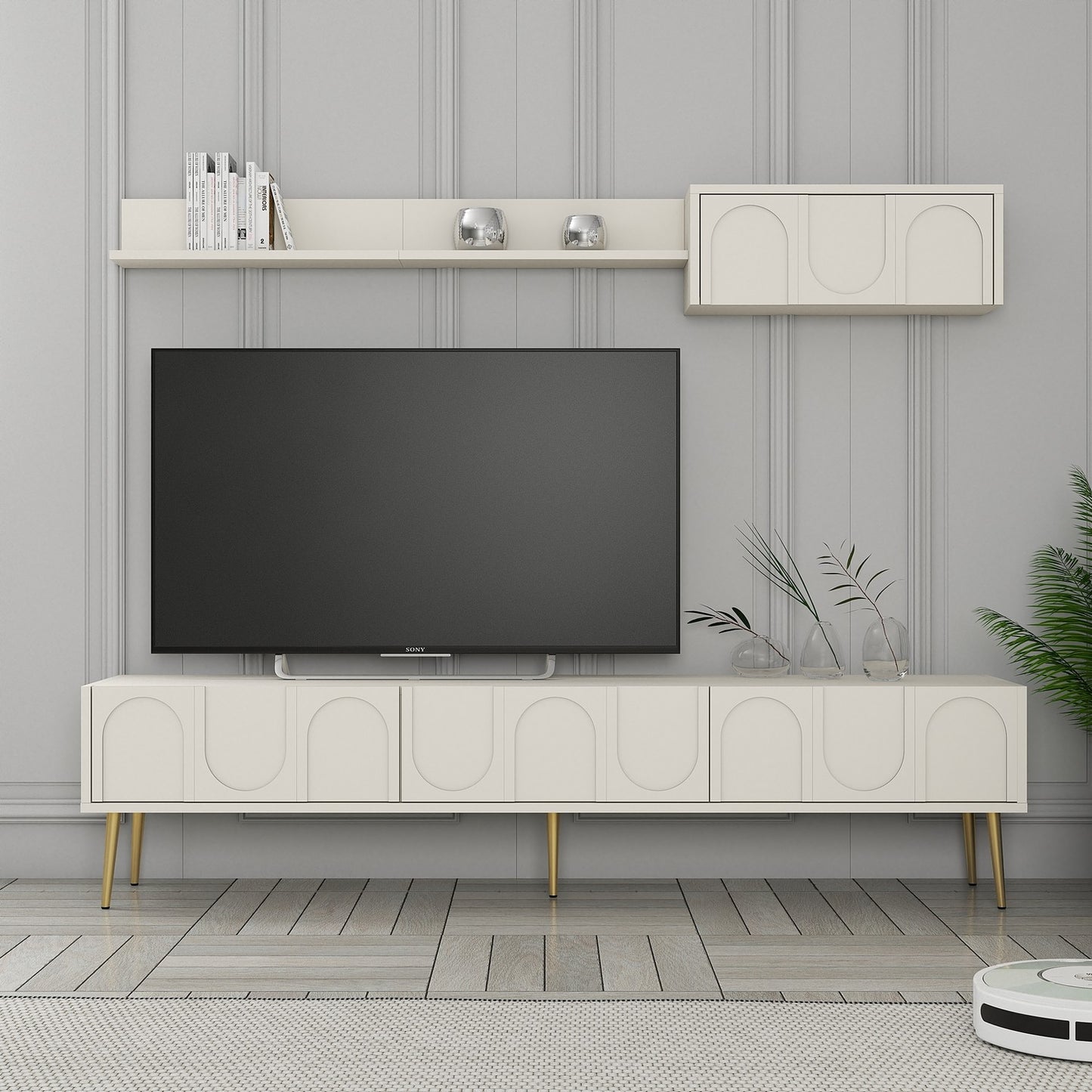 Έπιπλο Τηλεόρασης TV Βάση Σύνθεση Κρεμ Χρυσό | 845HCT5581