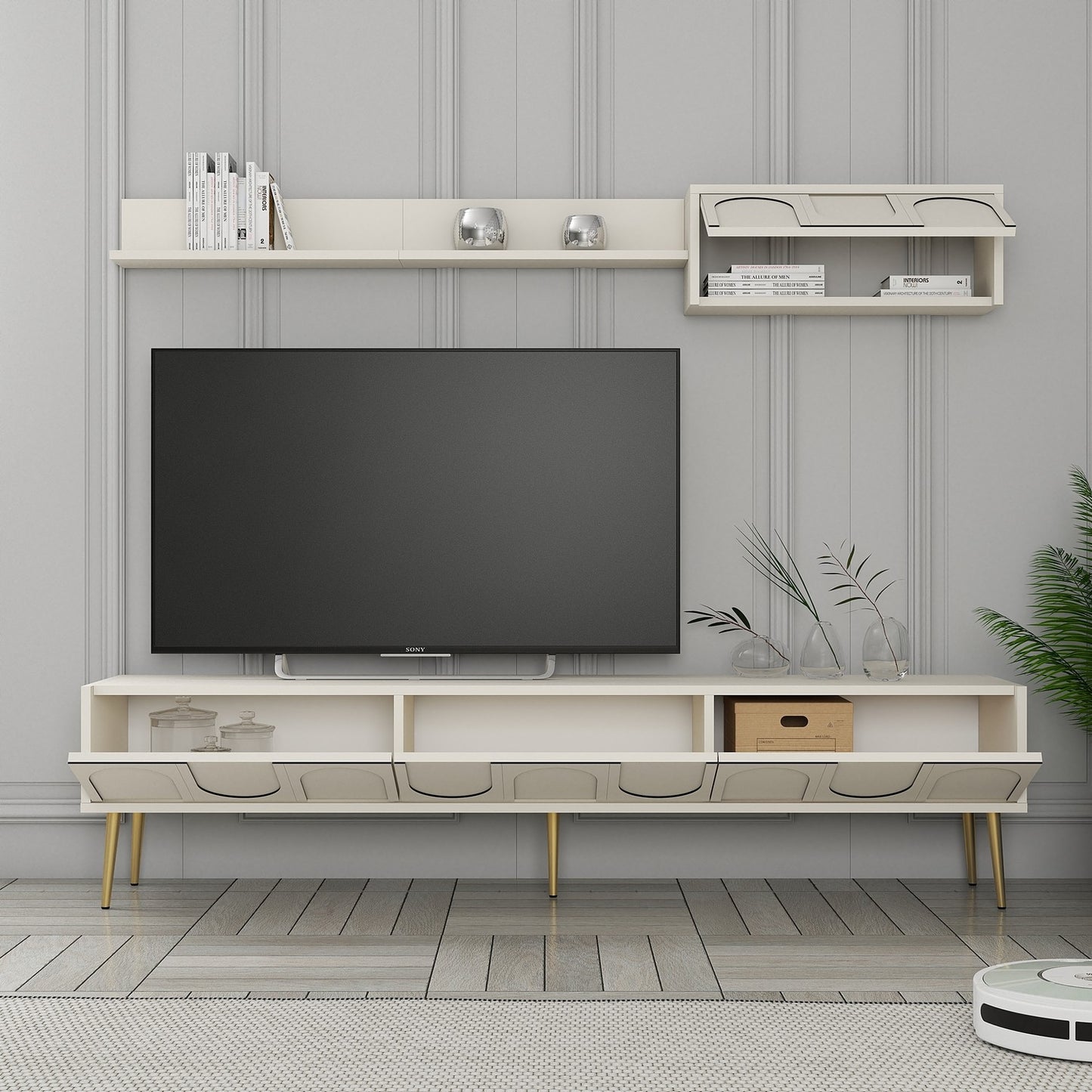 Έπιπλο Τηλεόρασης TV Βάση Σύνθεση Κρεμ Χρυσό | 845HCT5581