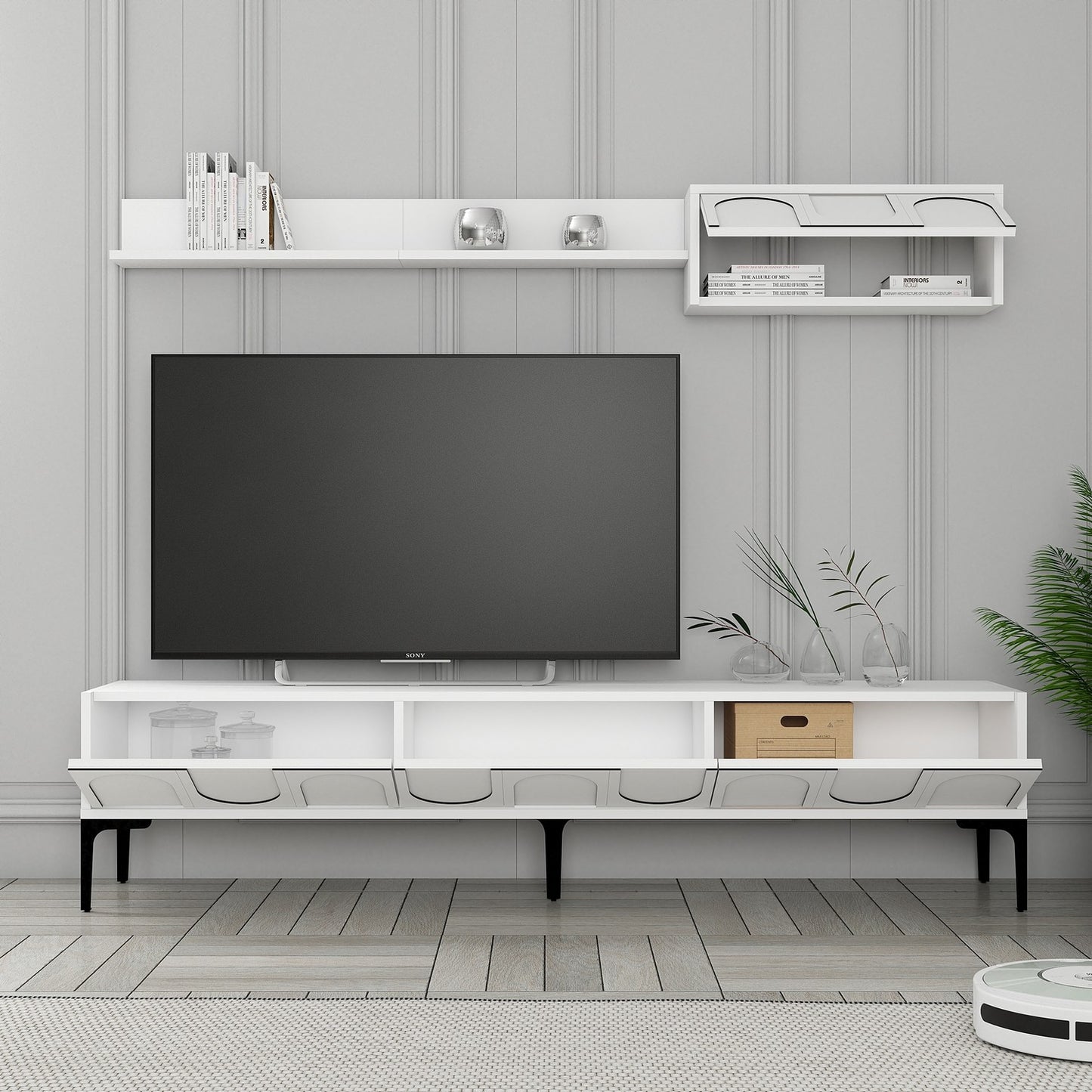 Έπιπλο Τηλεόρασης TV Βάση Σύνθεση Λευκό Μαύρο | 845HCT5583