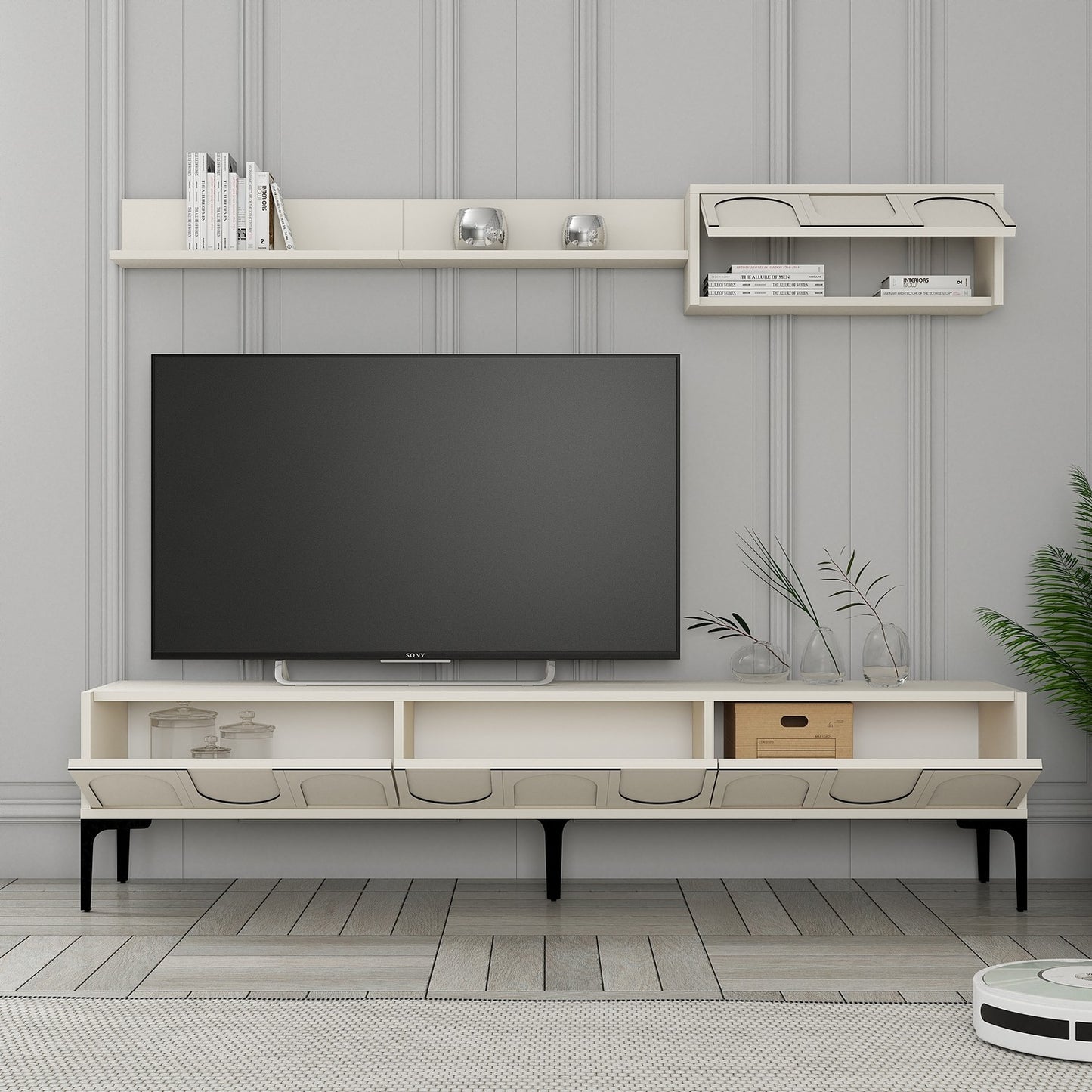 Έπιπλο Τηλεόρασης TV Βάση Σύνθεση Κρεμ Μαύρο | 845HCT5584