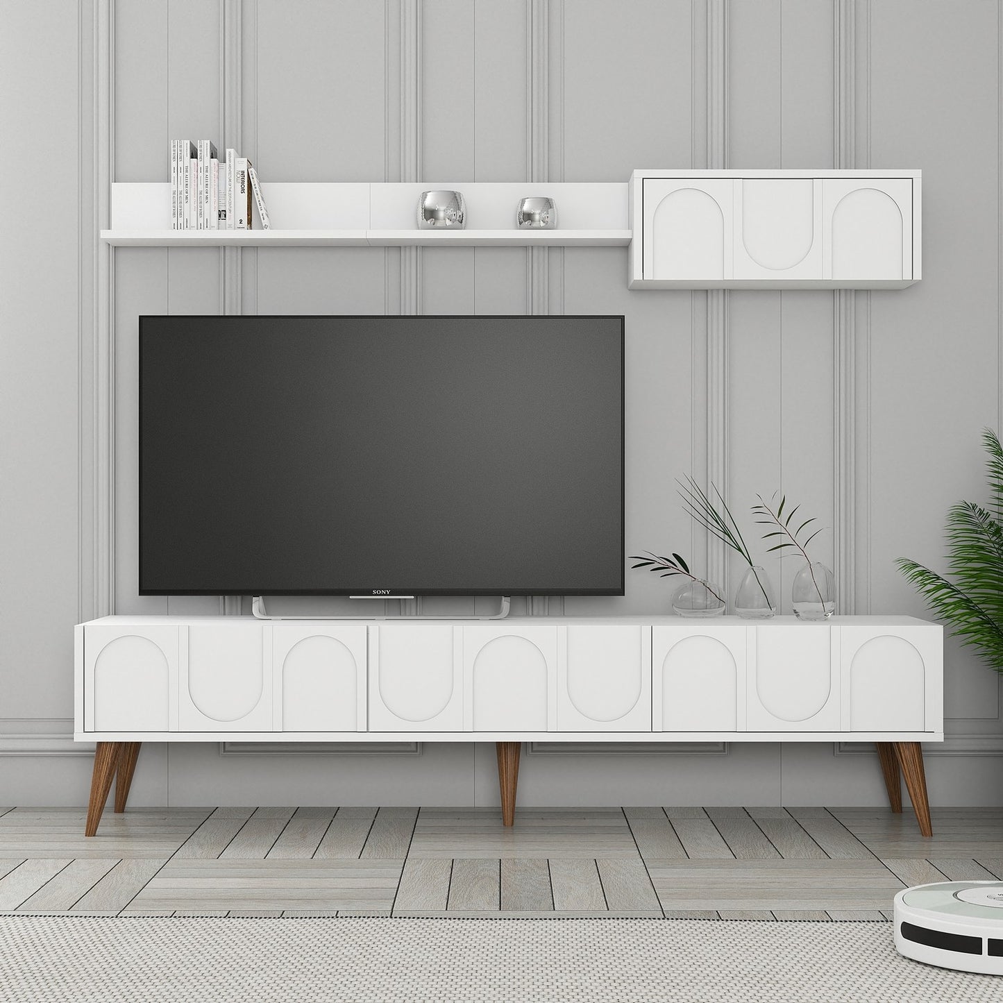 Έπιπλο Τηλεόρασης TV Βάση Σύνθεση Λευκό Καρυδί | 845HCT5586