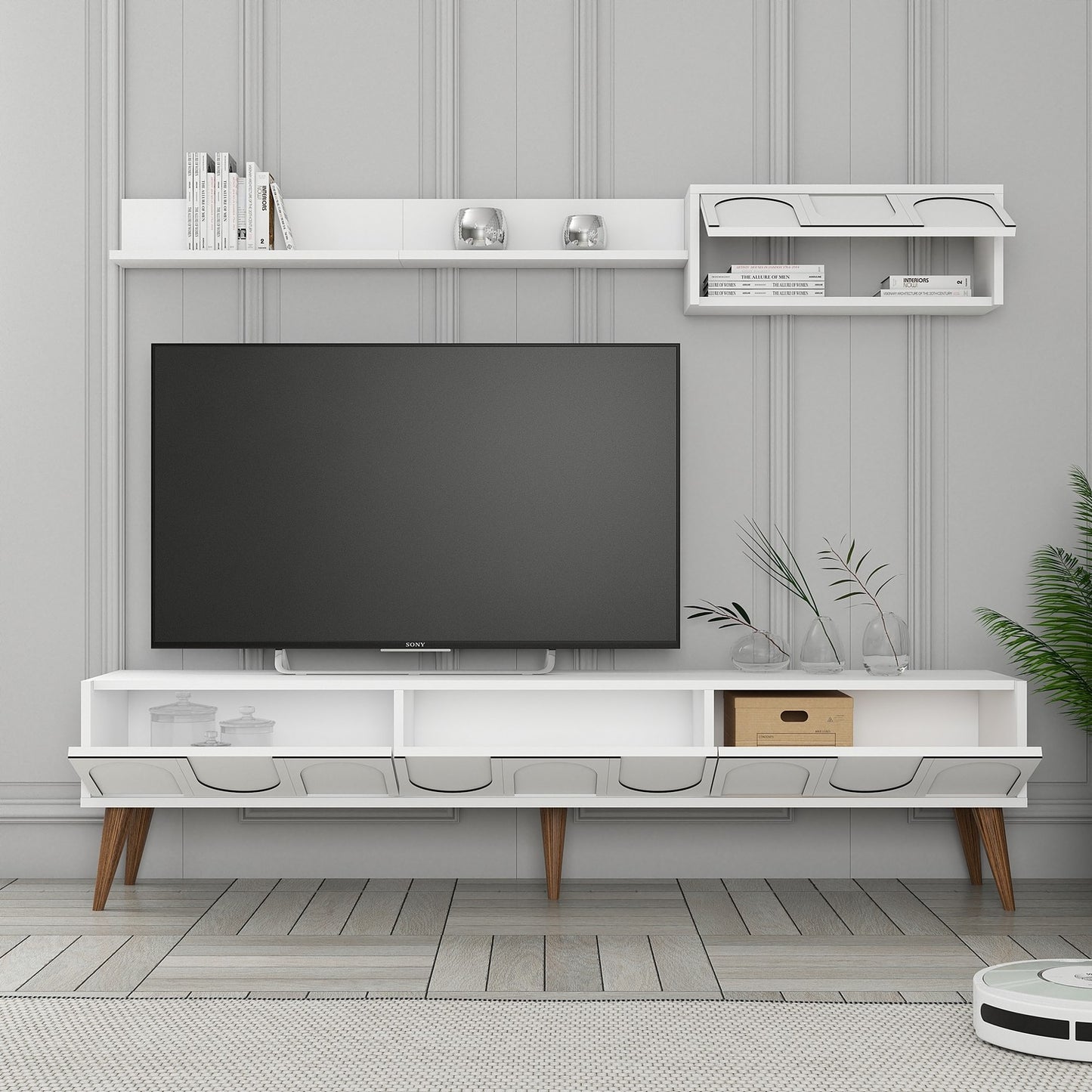 Έπιπλο Τηλεόρασης TV Βάση Σύνθεση Λευκό Καρυδί | 845HCT5586