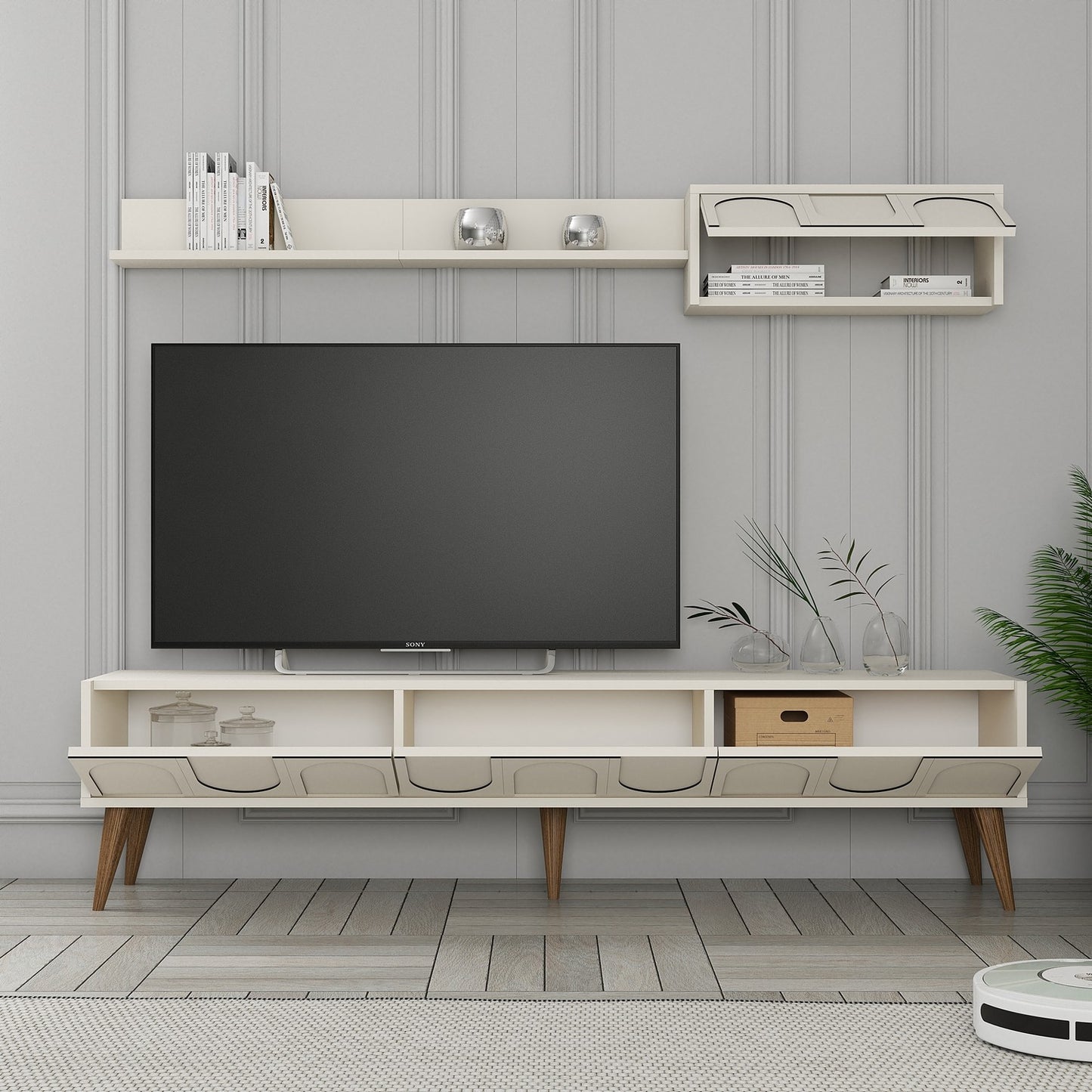 Έπιπλο Τηλεόρασης TV Βάση Σύνθεση Κρεμ Καρυδί | 845HCT5587