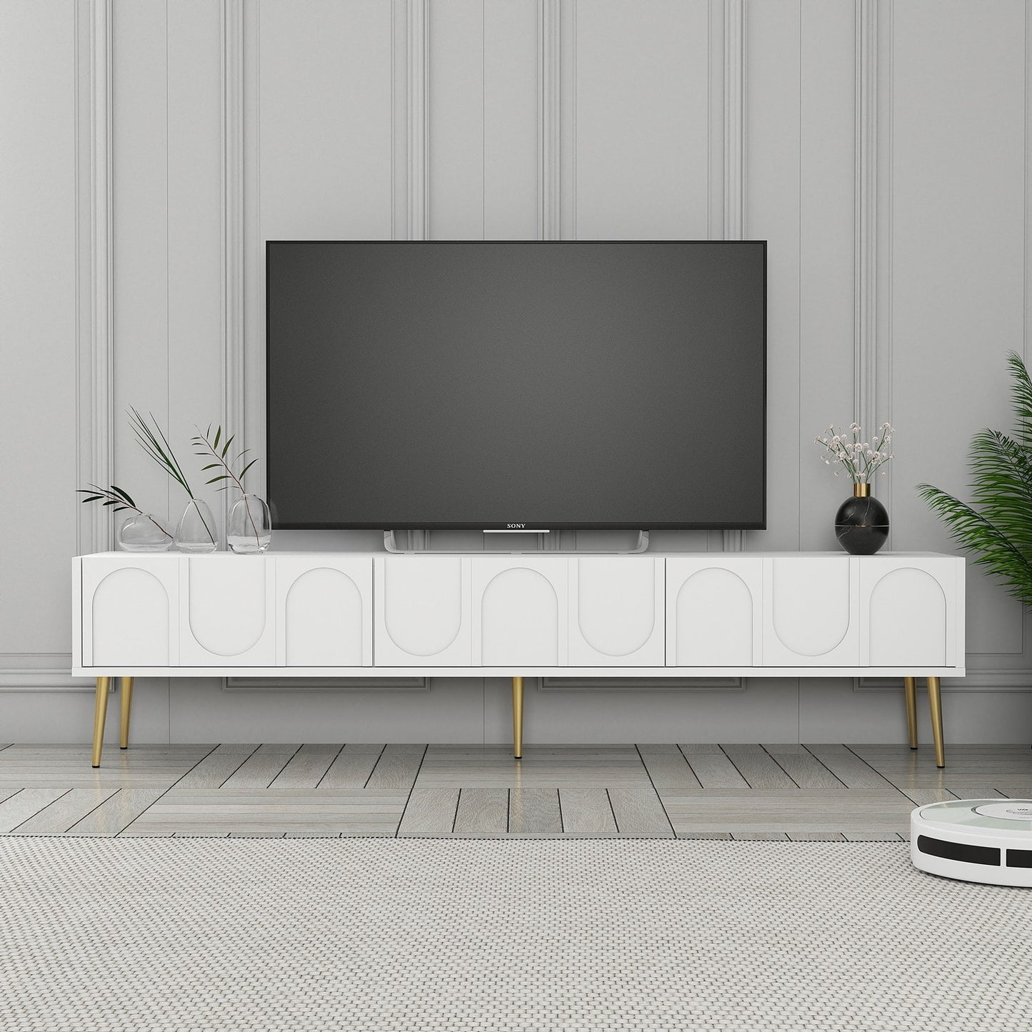 Έπιπλο Τηλεόρασης TV Βάση Σύνθεση Λευκό Χρυσό | 845HCT5589
