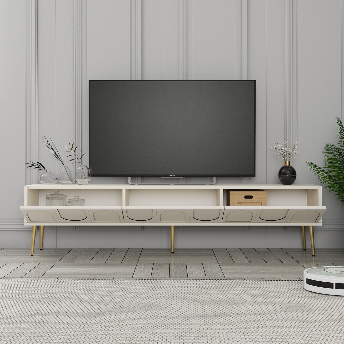Έπιπλο Τηλεόρασης TV Βάση Σύνθεση Κρεμ Χρυσό | 845HCT5590