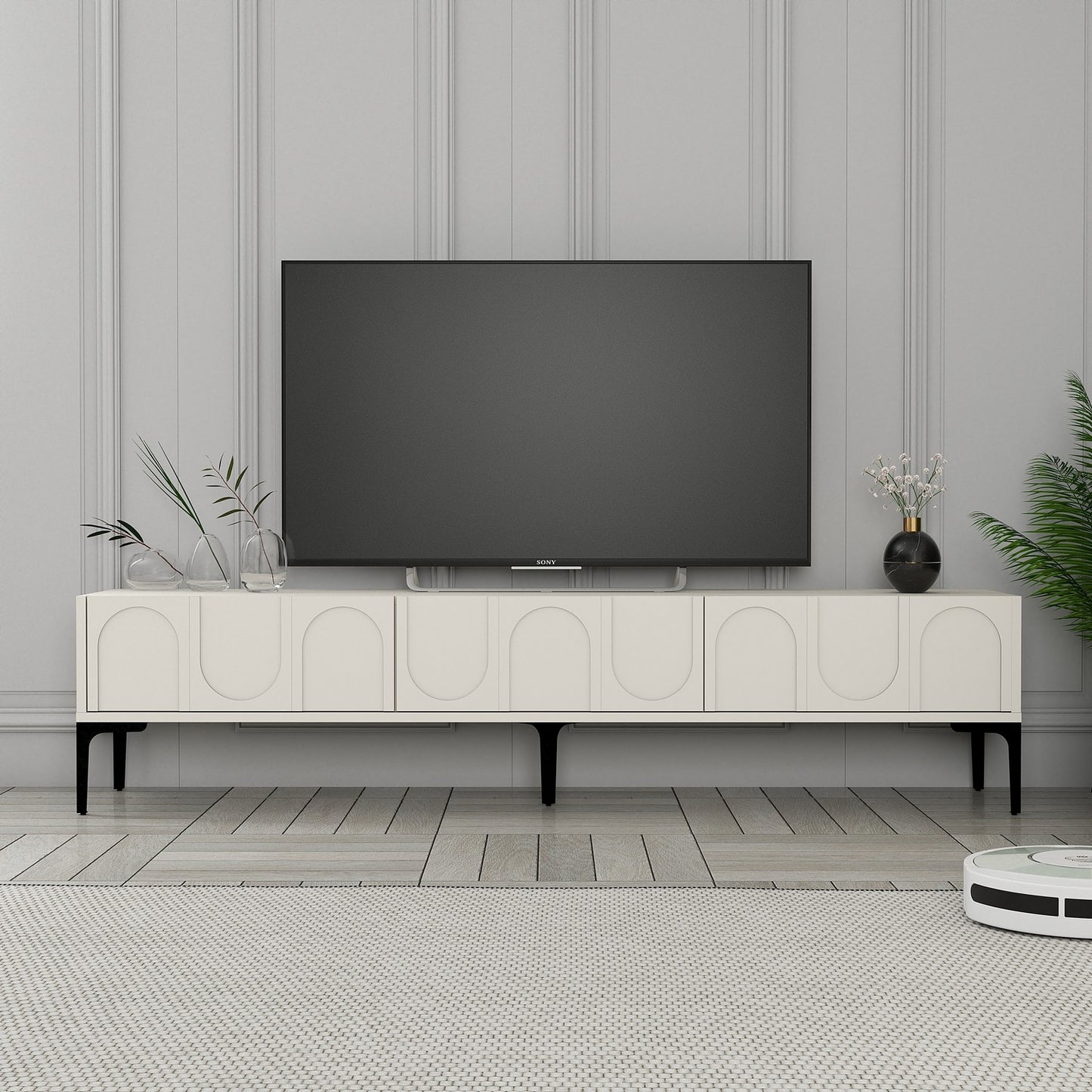 Έπιπλο Τηλεόρασης TV Βάση Σύνθεση Κρεμ Μαύρο | 845HCT5593