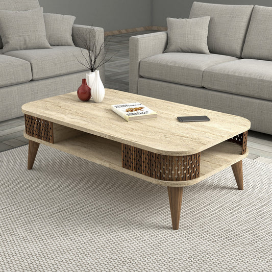 Τραπεζάκι Σαλονιού Travertine 105 x 60 x 35 εκ GR845HCT5601