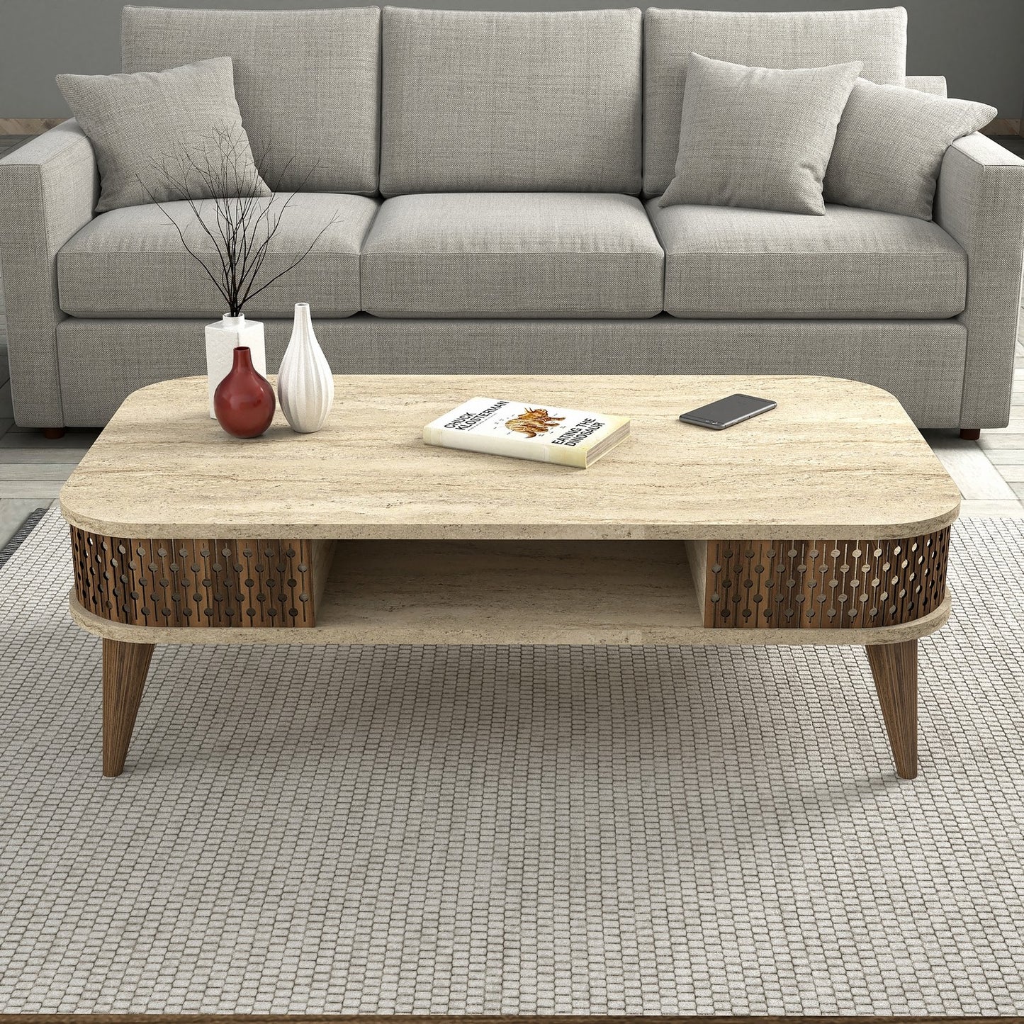 Τραπεζάκι Σαλονιού Travertine 105 x 60 x 35 εκ GR845HCT5601