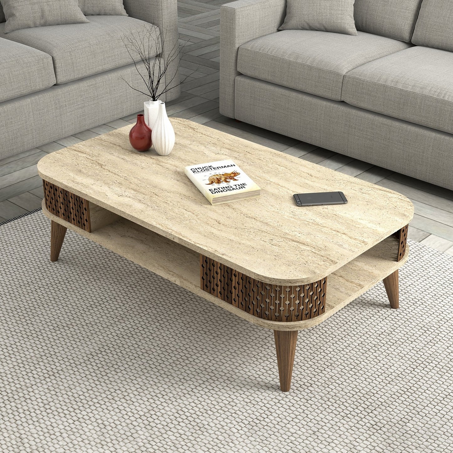 Τραπεζάκι Σαλονιού Travertine 105 x 60 x 35 εκ GR845HCT5601