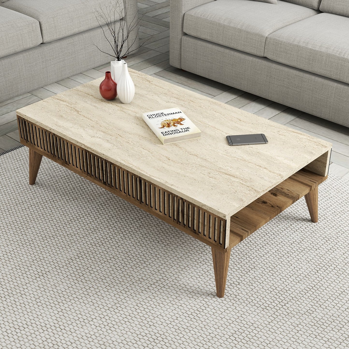 Τραπεζάκι Σαλονιού Καρυδί - Travertine 105 x 60 x 35 εκ GR845HCT5608