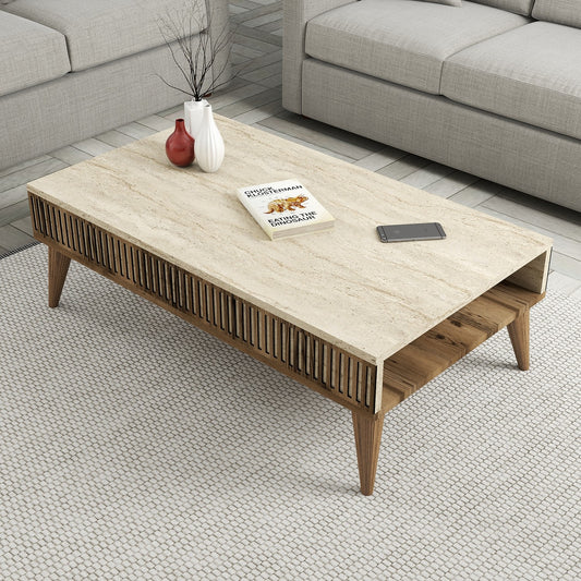 Τραπεζάκι Σαλονιού Καρυδί - Travertine 105 x 60 x 35 εκ GR845HCT5608