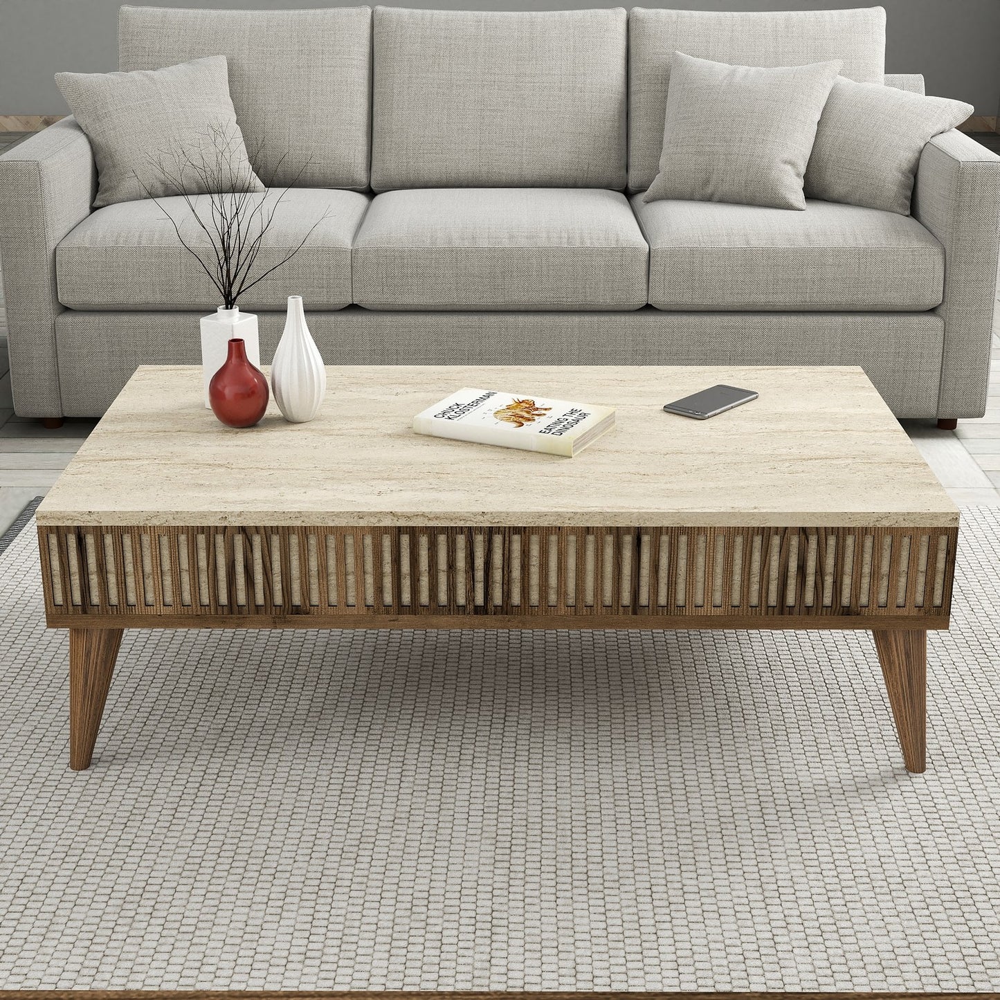 Τραπεζάκι Σαλονιού Καρυδί - Travertine 105 x 60 x 35 εκ GR845HCT5608