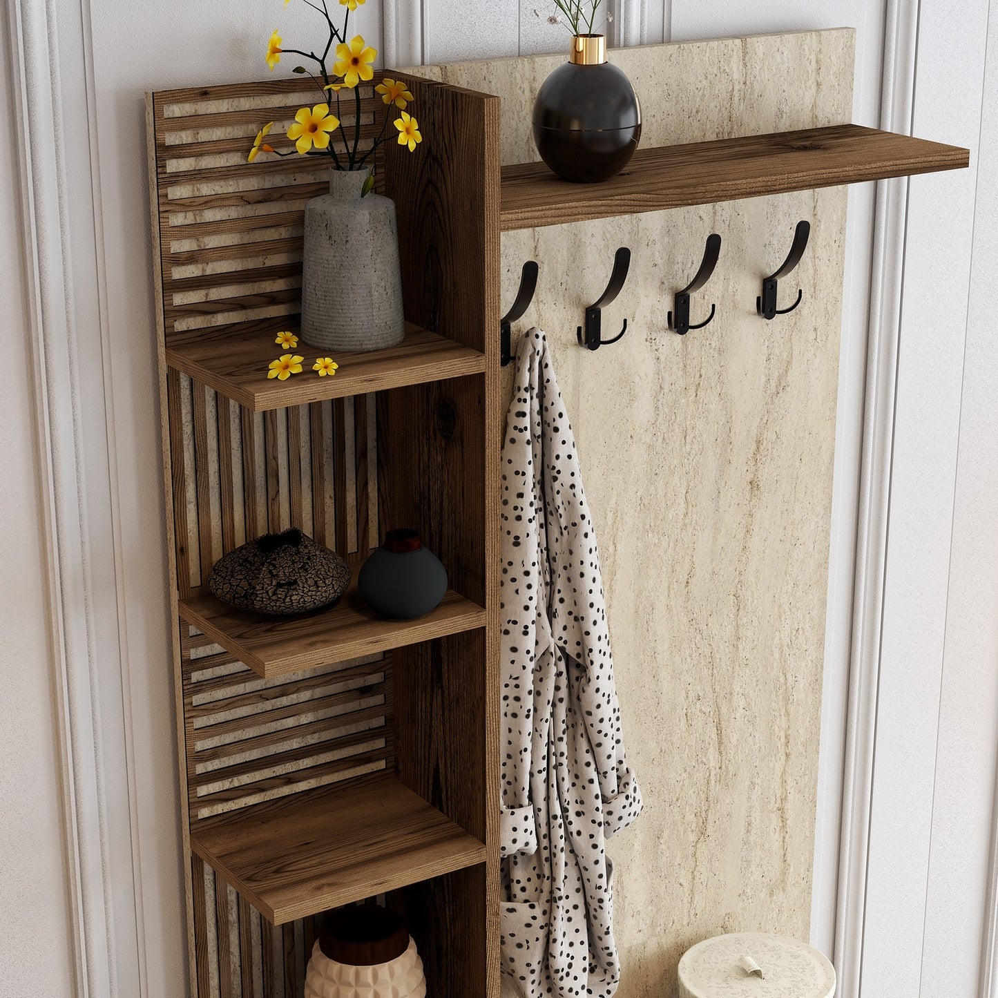 Έπιπλο Εισόδου Βάση Χολ με Ράφια Γάντζους Μοντέρνο Βιομηχανικό Έπιπλο Εισόδου Παπουτσοθήκη 845HCT5613