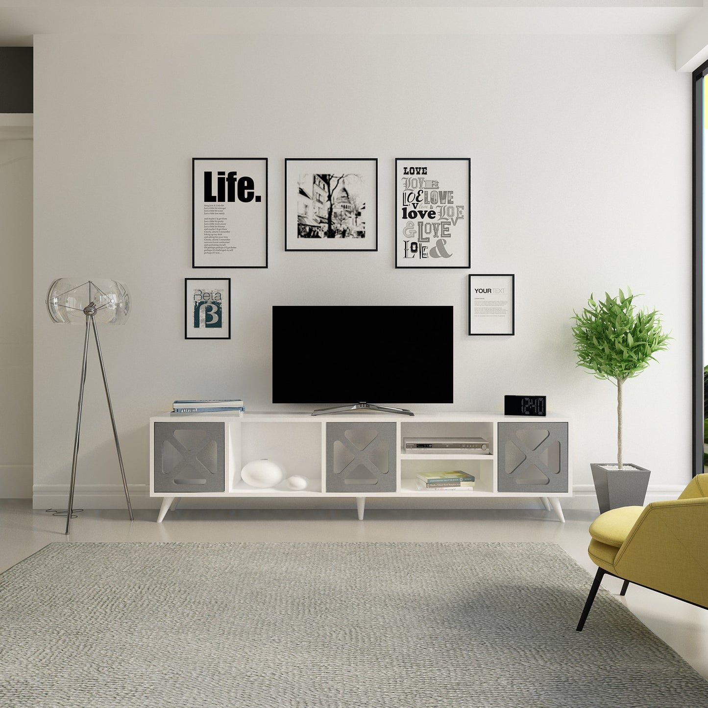 Έπιπλο Τηλεόρασης TV Βάση Σύνθεση Λευκό Ανθρακί | 851AVH3084